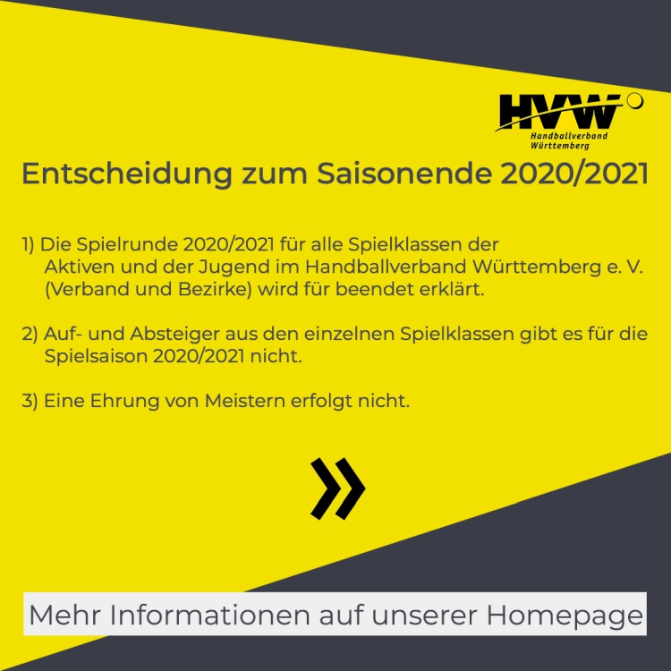 Spielbetrieb Saison 2020/2021 beendet